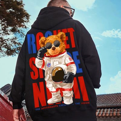 Moletom Canguru Rocket Space Bear Urso - preto
