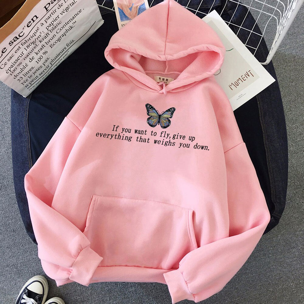 Moletom Canguru Unissex Butterfly If You Want to Fly Rosa Bebê