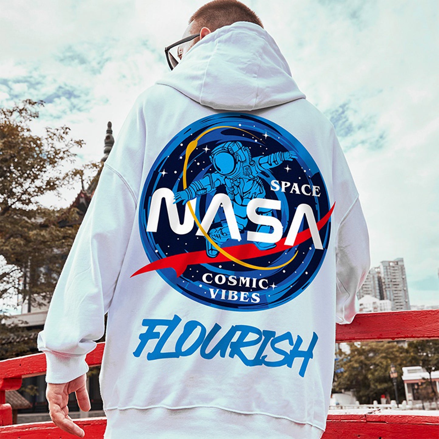 Moletom Canguru Space Nasa Cosmic Vibes - branco