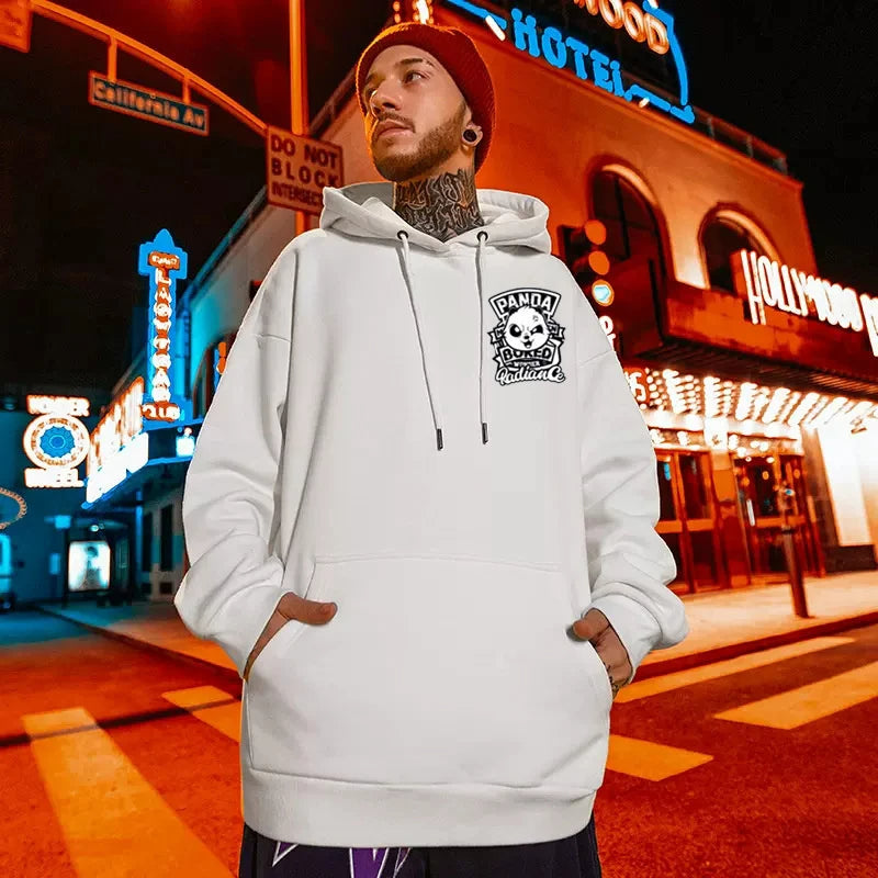 Moletom Canguru Com Estampa Panda Streetwear-BRANCO