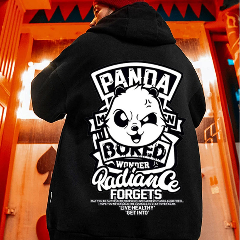 Moletom CAnguru Com Estampa Panda  Nervoso-PRETO