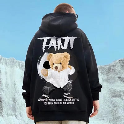 Moletom CAnguru Com Estampa Urso Karate - Preto