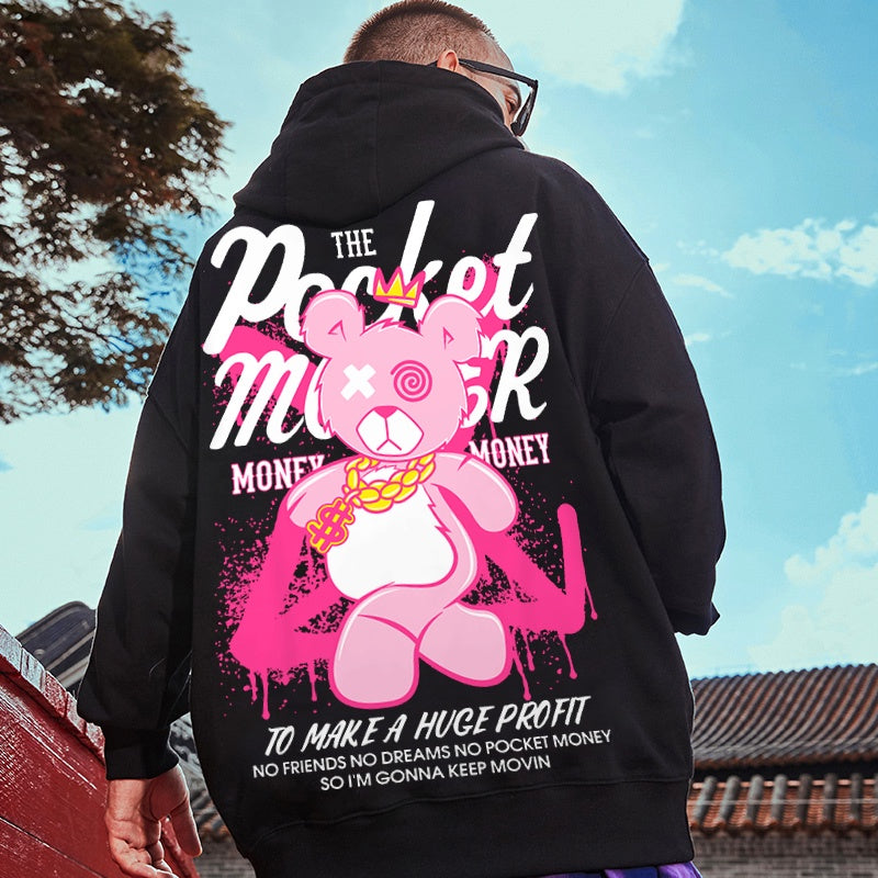 Moletom Canguru com Estampa Ursinho Rosa Colar De Dinheiro - Preto