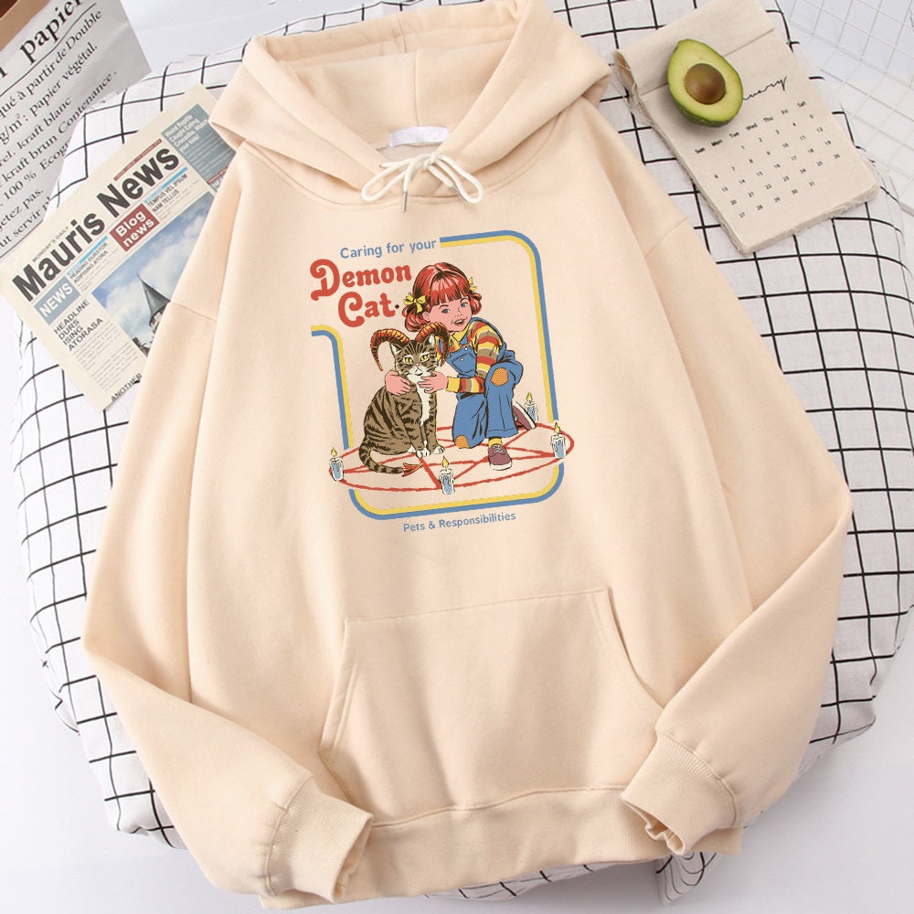 Moletom Canguru Unissex Caring For Your Demon Cat Cartoon Pérola