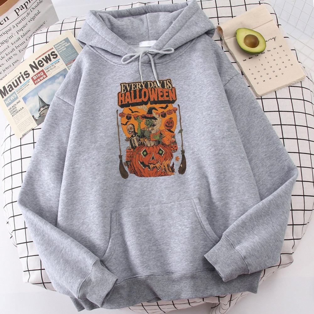 Moletom Canguru Unissex Everyday Is Halloween Cartoon Cinza