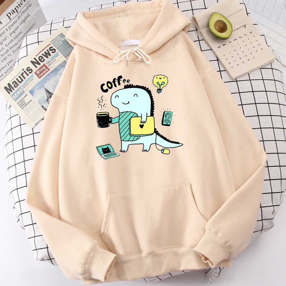 Moletom Canguru com Estampa Dinossauro Café