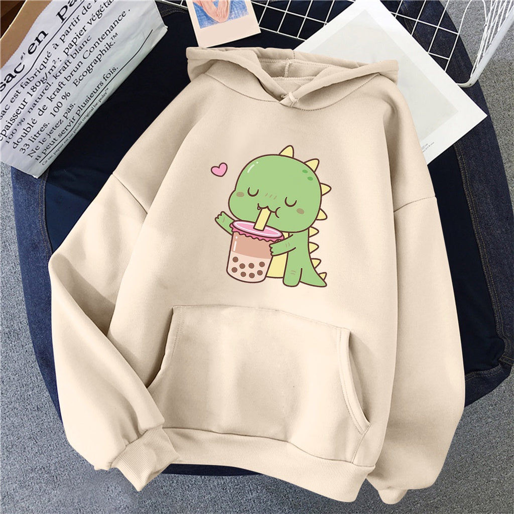 moletom canguru com estampa dinossauro bebendo