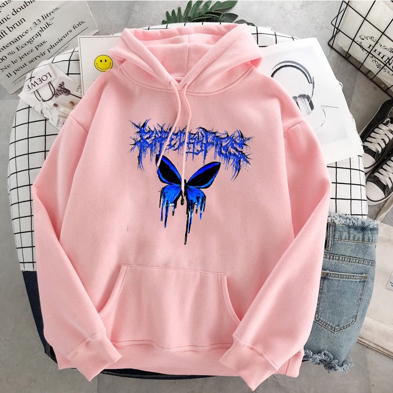 Moletom Canguru Unissex Ghotic Butterfly Blue Rosa Bebê