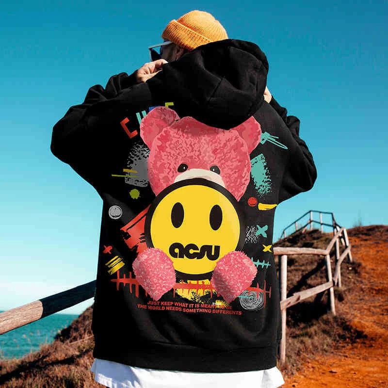 Moletom Canguru Urso Fofo Moda Pelucia Streetwear Acsu Smile - preto