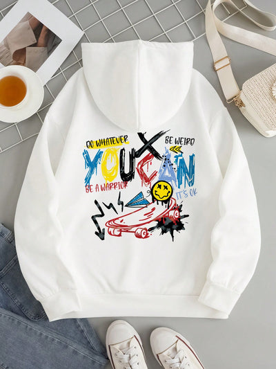 Moletom Canguru Com Estampa Skate Costa - Branco