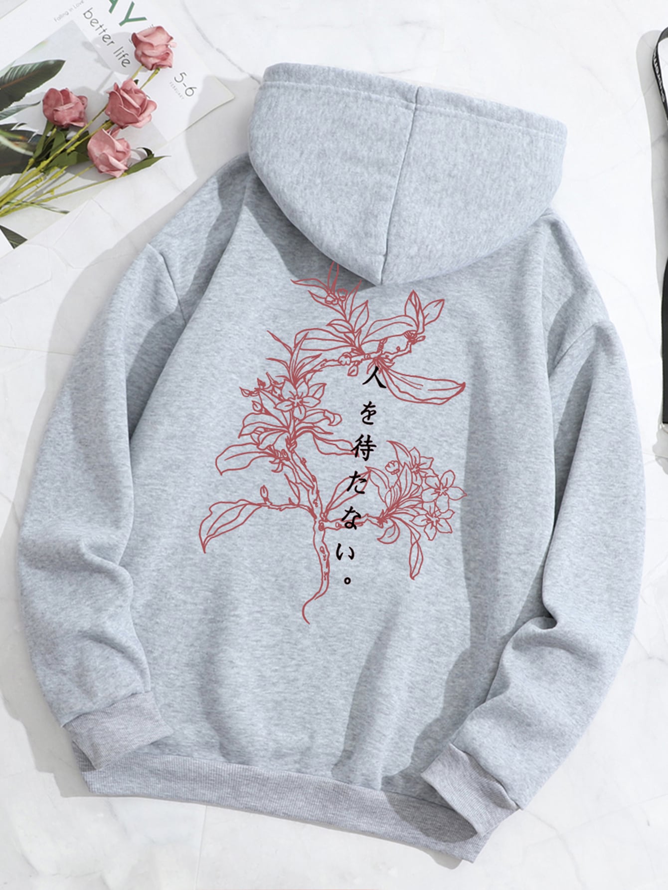 Moletom Canguru Red Flowers Japan - cinza