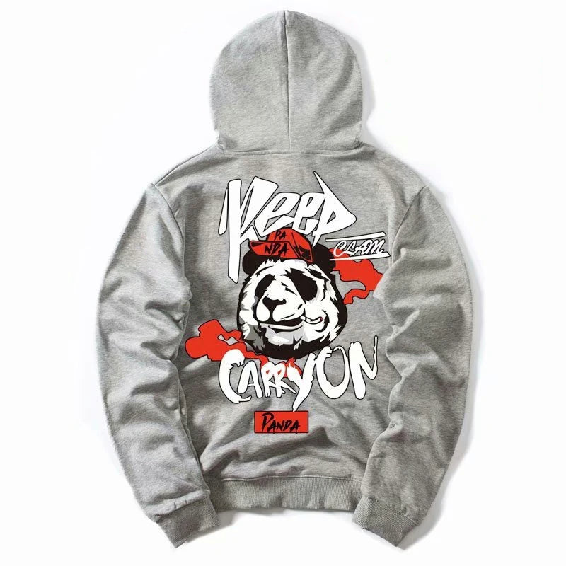 Moletom Canguru Com Estampa Panda Fumante-CINZA