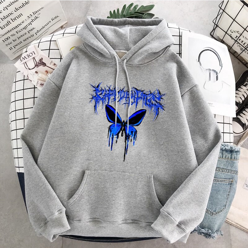 Moletom Canguru Unissex Ghotic Butterfly Blue- Cinza