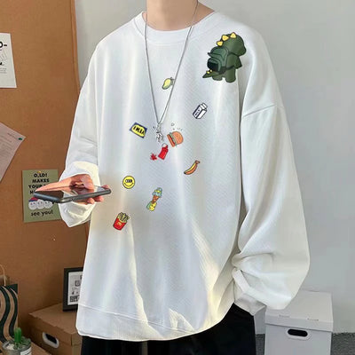 Moletom Gola Redonda Com Estampa Dinossauro Segurando Mochila