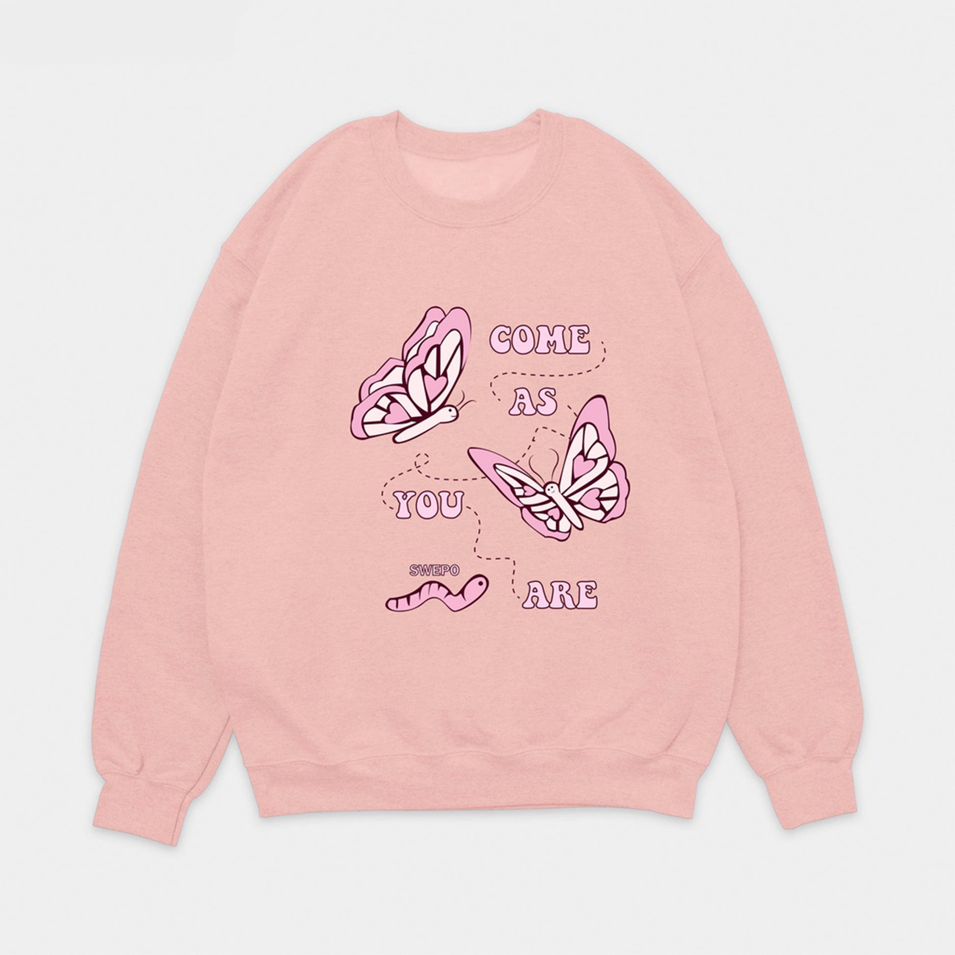 Moletom gola redonda com estampa borboleta rosa