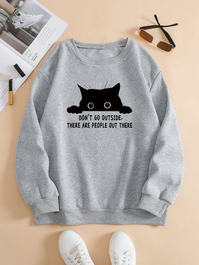 Moletom Gola REdonda Com Estampa Gatinho Preto