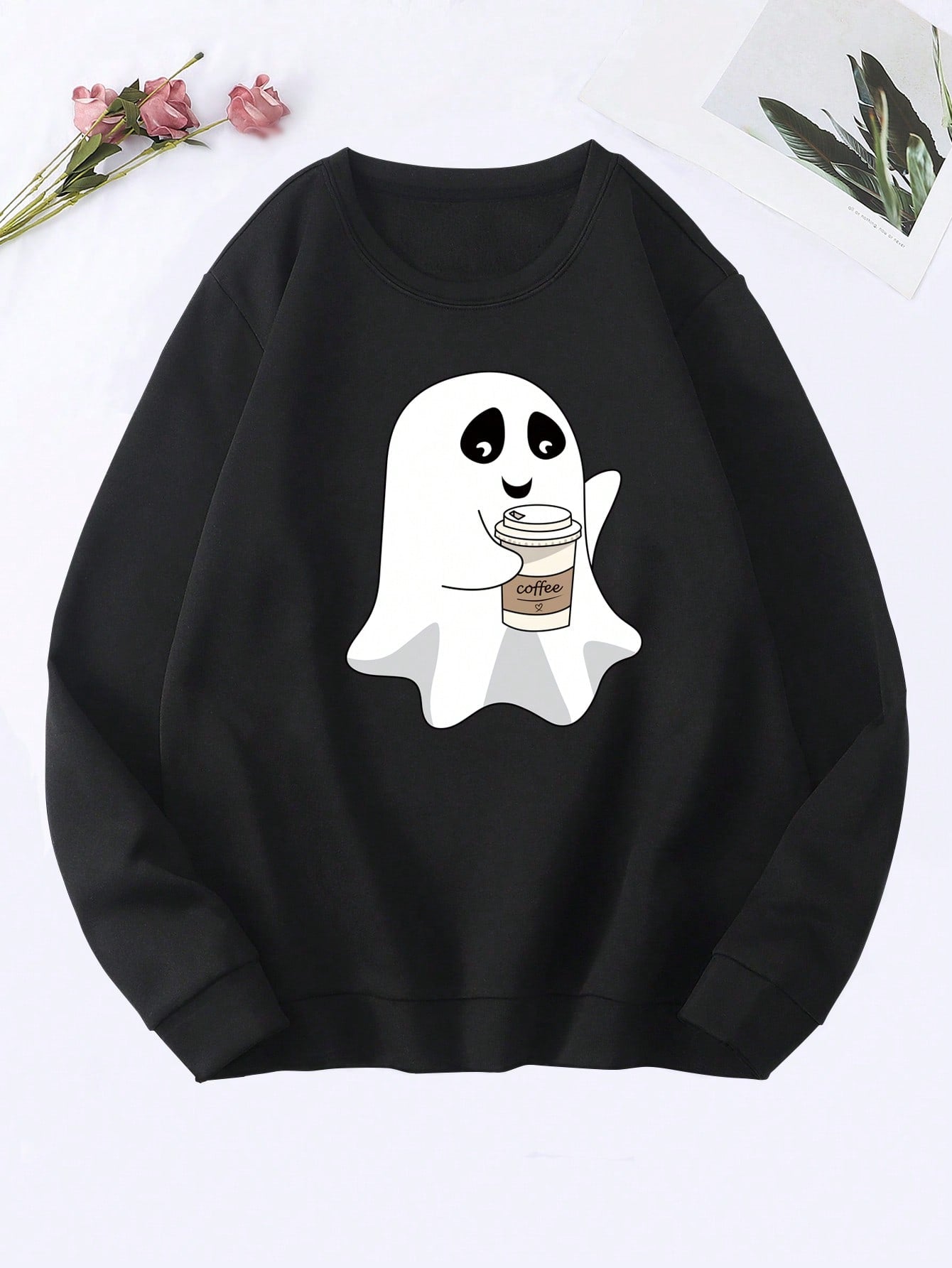 Moletom Gola Redonda COm Estampa Fantasma Café