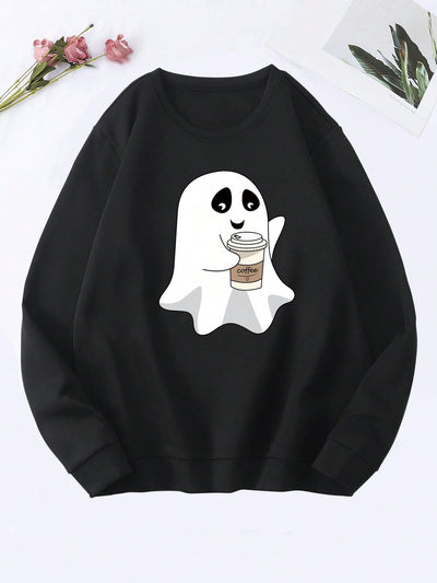 Moletom Gola Redonda COm Estampa Fantasma Café