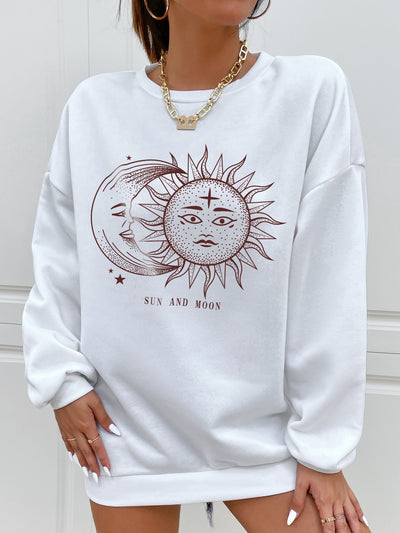 Moletom Gola Redonda Com Estampa lua E sol- Branco