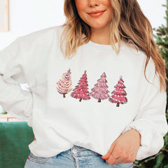 Moletom Gola Redonda Pink Christmas Tree