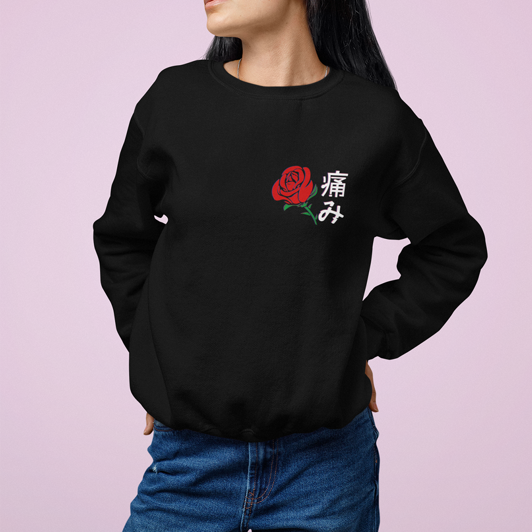 Moletom Gola Redonda Unissex Rosa Japonesa - preto
