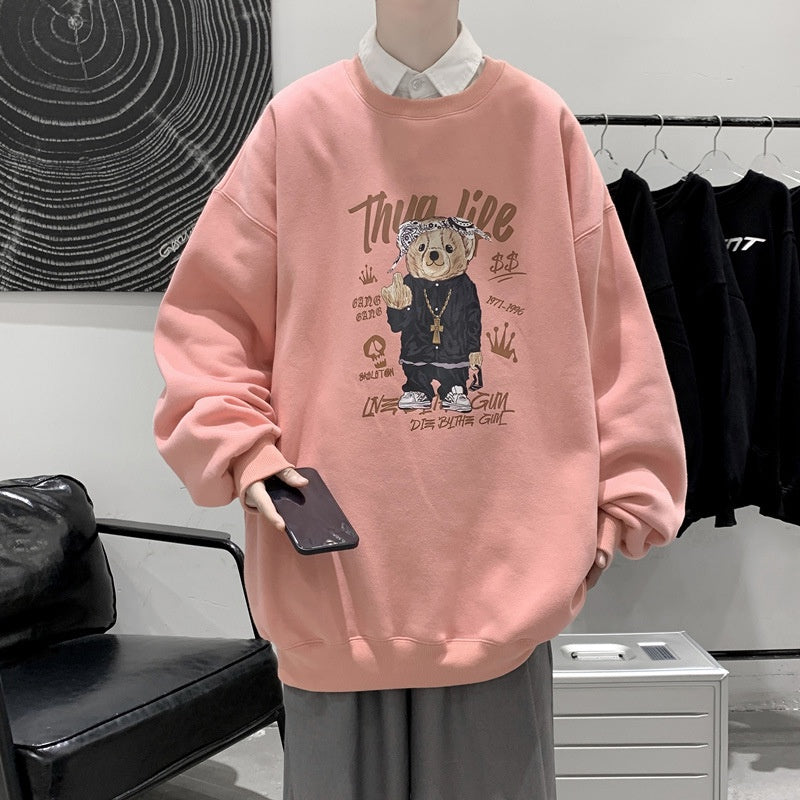 Moletom Gola Redonda Com Estampa Ursinho Thug Life - Rosa Bebê