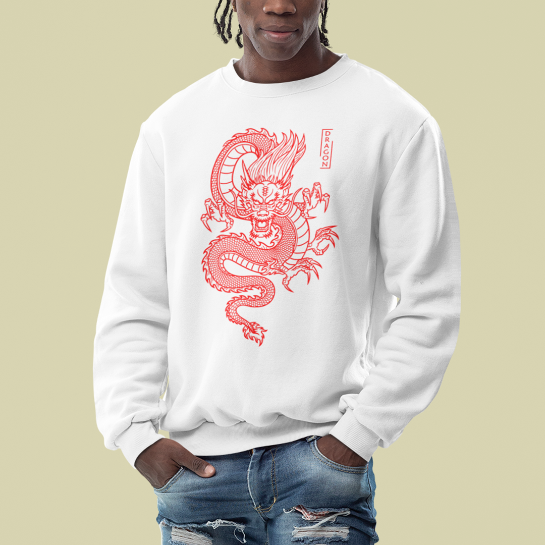 Moletom Gola Redonda Unissex Red Dragon - Branco