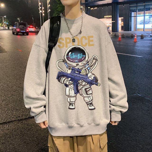 Moletom Gola Rendonda Streetwear Spoce Oversize Moda Vintage Indie - cinza