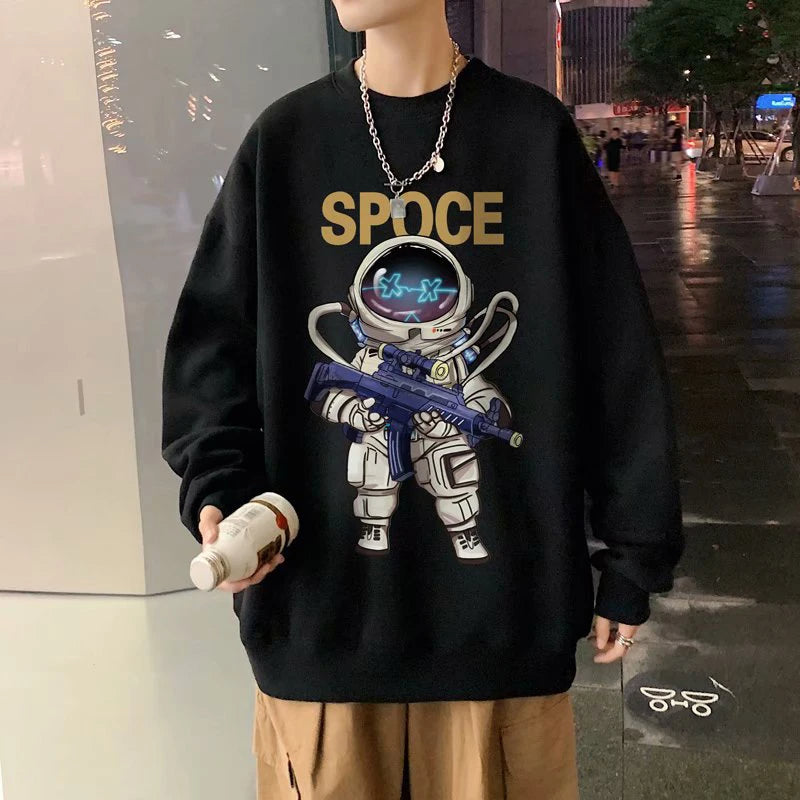 Moletom Gola Rendonda Streetwear Spoce Oversize Moda Vintage Indie - preto