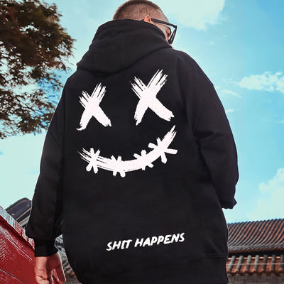 Moletom Canguru Smile Shit Happens - preto