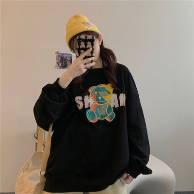 Camiseta Básica Com Estampa Ursinho Colorido - Preto