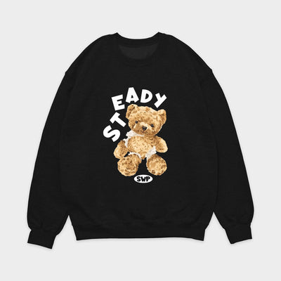 moletom gola redonda com estampa steady ursinho sentado - Preto