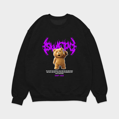 moletom gola redonda com estampa teddy bear bebendo - Preto
