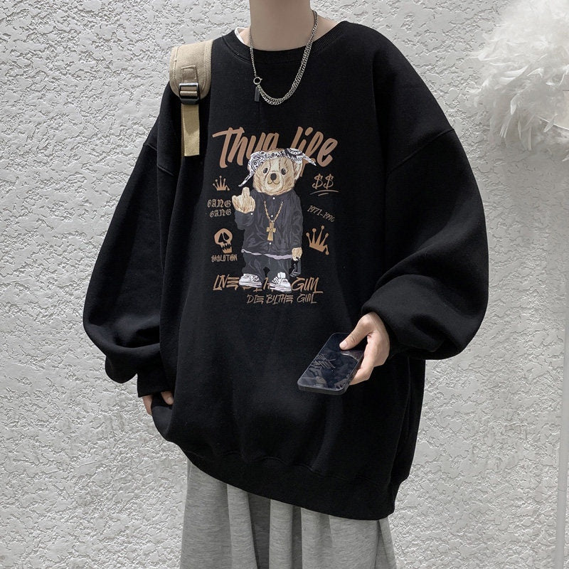 Camiseta Básica Com Estampa Ursinho  thug Life - Preto