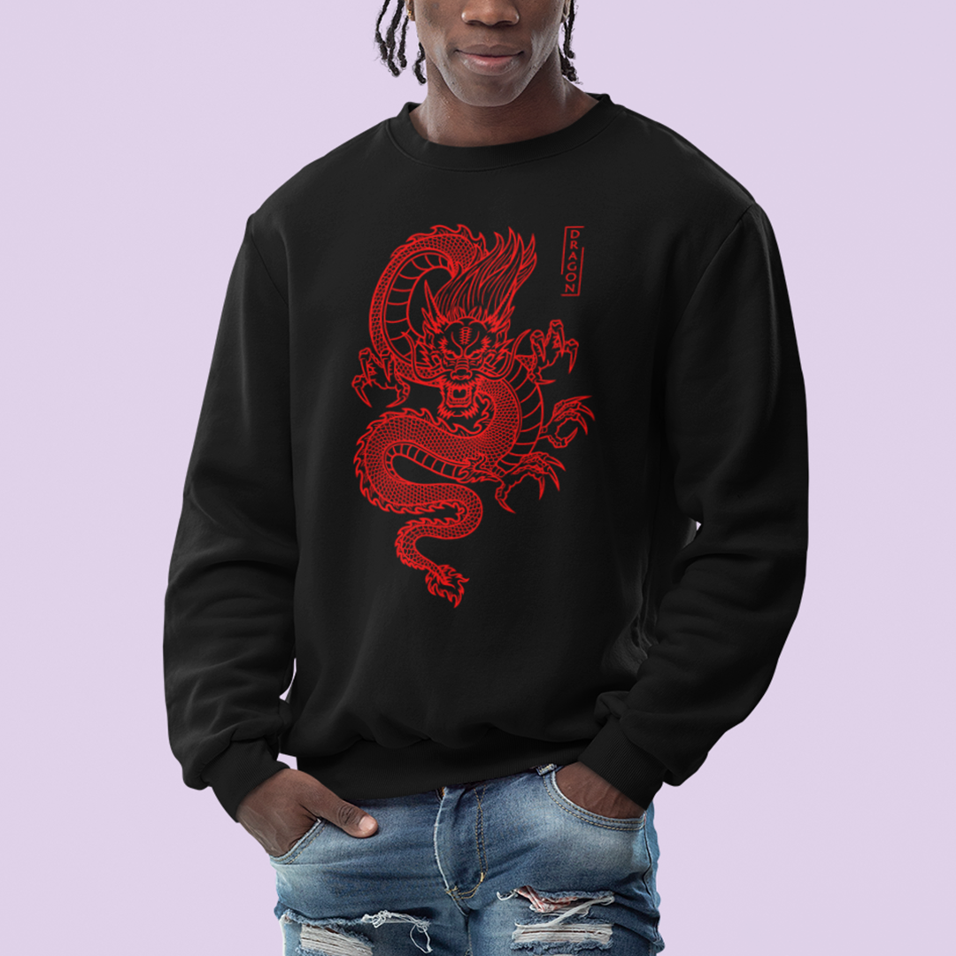 Moletom Gola Redonda Unissex Red Dragon - Preto